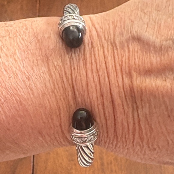 David Yurman Cable Sterling Silver Black Onyx with diamonds bracelet like new - Picture 2 of 6